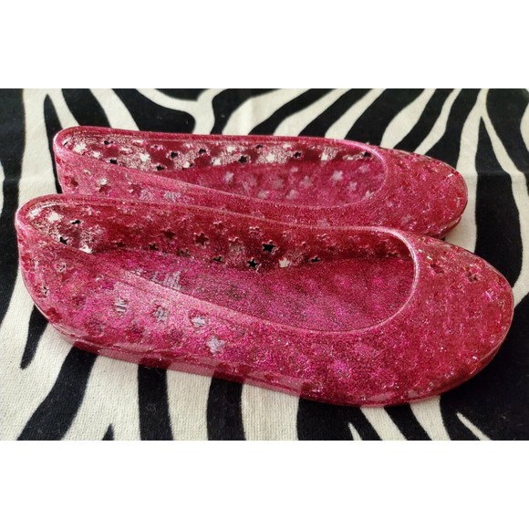Pretty Gymboree Pink Glitter Star Jelly Slides Shoes Flats Toddler Girls Size 12 - Picture 5 of 9